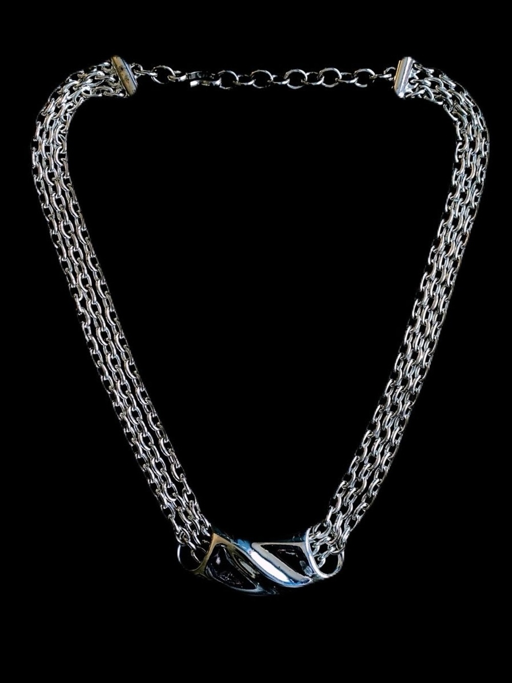 Vintage Monet Signed Silver-Tone Triple-Strand Chain Necklace